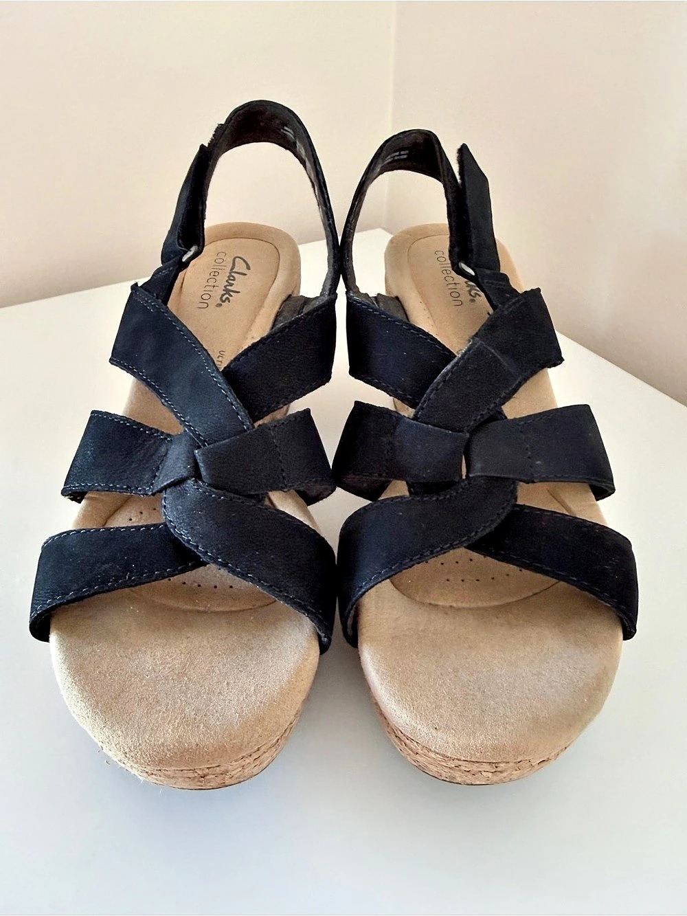 Clarks Giselle Beach Black & Brown Wedge Sandals US 7-1/2M